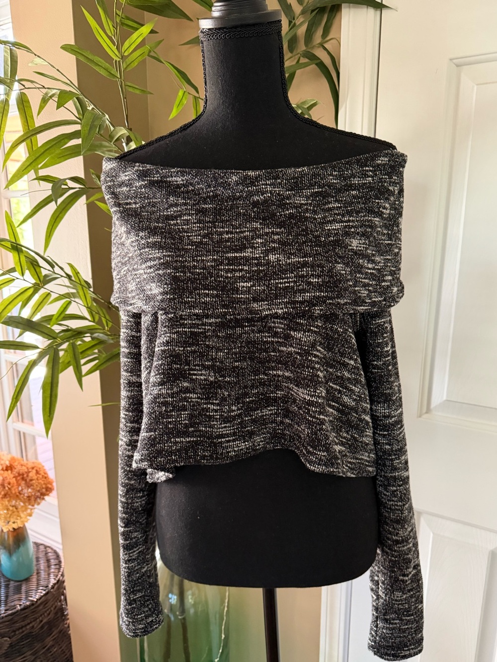 Sympli Black & White Marled Off-the-Shoulder Top